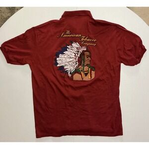 VTG USA Made American Tobacco Company Indian Native Polo Shirt Maroon 2XL